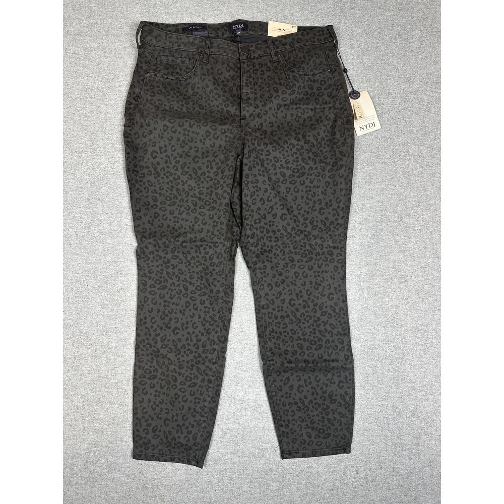 NYDJ Ami Skinny Jeans Womens 14W Ankle Pants Leopard Print Lift Tuck Jag NEW - Picture 1 of 11